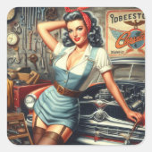 Mechanische Pin Up Vierkante Sticker (Voorkant)
