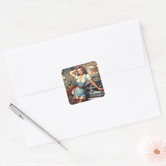  Mechanische Pin Up Vierkante Sticker (Envelop)