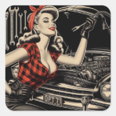  Mechanische Pin Up Vierkante Sticker (Voorkant)