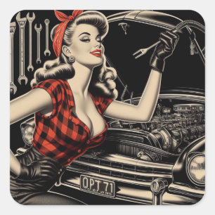  Mechanische Pin Up Vierkante Sticker
