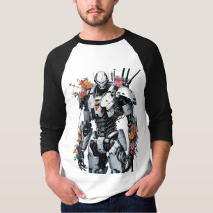 Mechanische robot met bloemen t-shirt