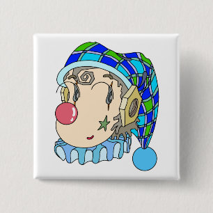 Mechanische "romantische clown" met een lieve glim vierkante button 5,1 cm
