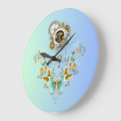 Mechanische Sereniteit: Blauwgroen Steampunk Elega Grote Klok (Hoek)