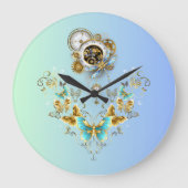 Mechanische Sereniteit: Blauwgroen Steampunk Elega Grote Klok (Voorkant)