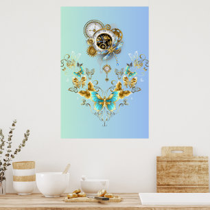 Mechanische sereniteit, Blauwgroen Steampunk Graph Poster