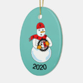 Mechanische sneeuwman keramisch ornament (Links)