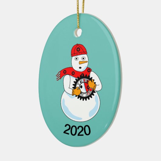 Mechanische sneeuwman keramisch ornament (Links)