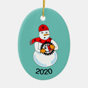Mechanische Sneeuwman Keramisch Ornament