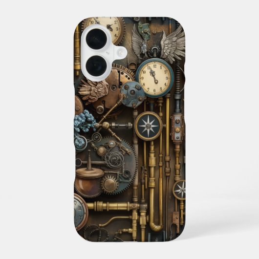 Mechanische Steampunk Elegantie in Beweging iPhone 16 Hoesje (Achterkant)