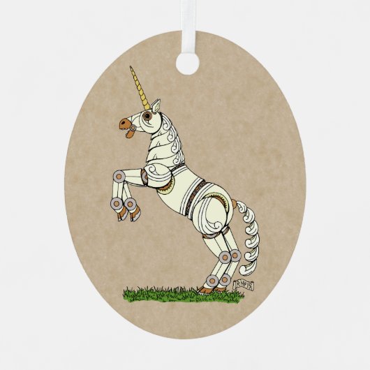 Mechanische Unicorn Metalen Ornament (Voorkant)