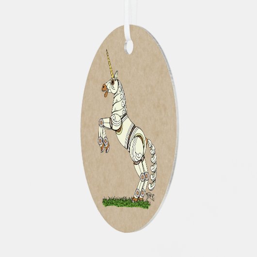 Mechanische Unicorn Metalen Ornament (Voorkant links)