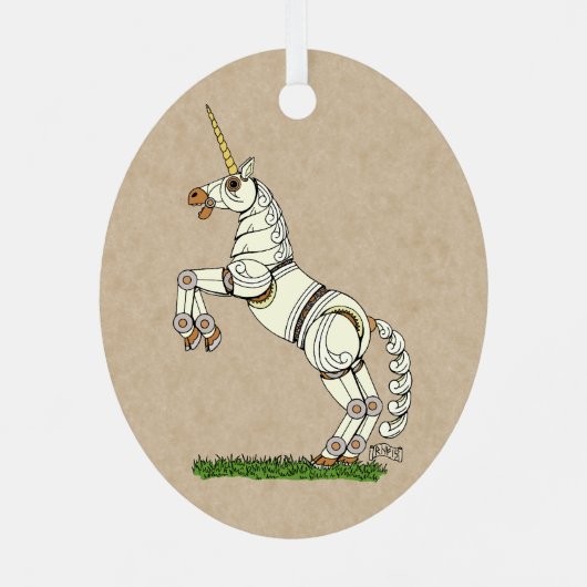 Mechanische Unicorn Metalen Ornament (Achterkant)