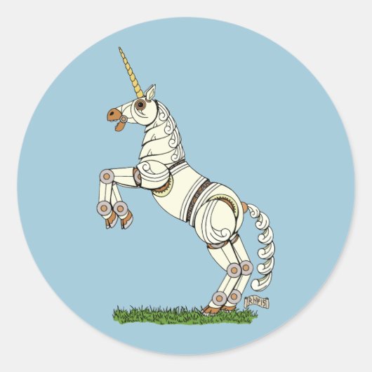 Mechanische Unicorn Ronde Sticker (Voorkant)