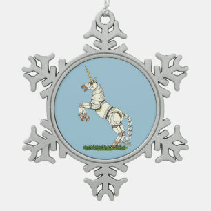 Mechanische Unicorn Tin Sneeuwvlok Ornament