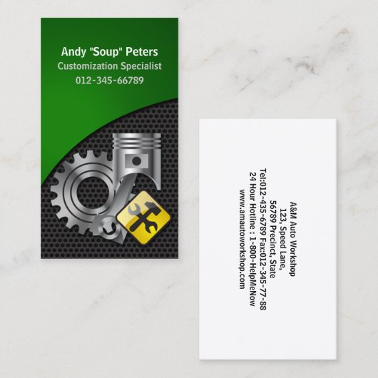 Mechanische Visitekaartjes zuiger en tandwiel (Voorkant / Achterkant)