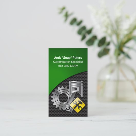 Mechanische Visitekaartjes zuiger en tandwiel (Staand voorkant)