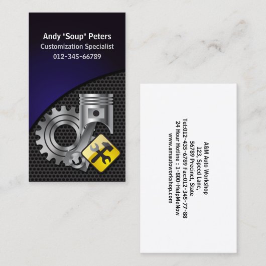 Mechanische Visitekaartjes zuiger en tandwiel (Voorkant / Achterkant)