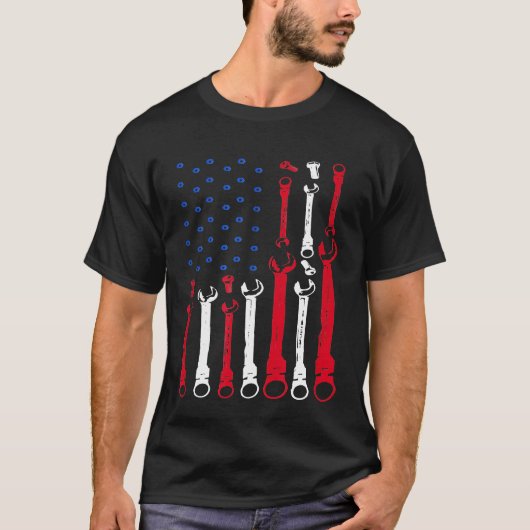 Mechanische vlag 4e juli patriottisch medium VS F T-shirt (Voorkant)