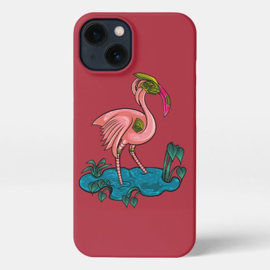 Mechanische vogel, roze flamingo Mecha Robot iPhone Hoesje (Achterkant)