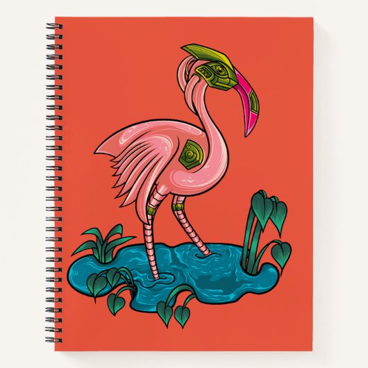 Mechanische vogel, roze flamingo Mecha Robot Notitieboek (Voorkant)