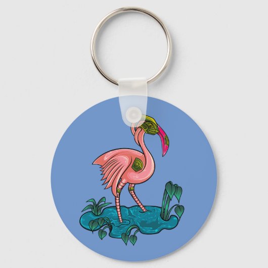 Mechanische vogel, roze flamingo Mecha Robot Sleutelhanger (Voorkant)