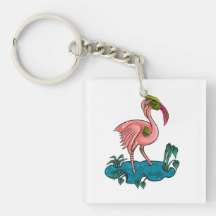 Mechanische vogel, roze flamingo Mecha Robot Sleutelhanger