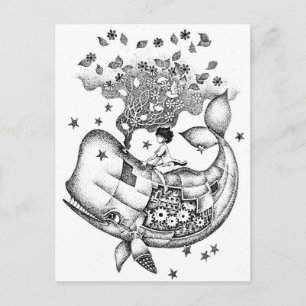 Mechanische walvis briefkaart