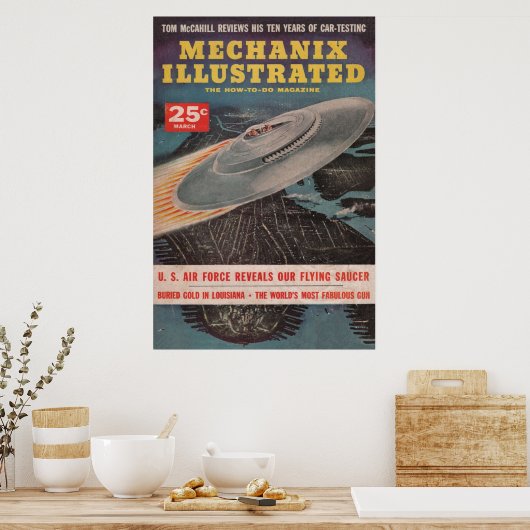 Mechanix Illustrated  Pulp Magazine UFO C Poster (Keuken)