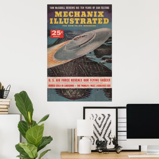 Mechanix Illustrated  Pulp Magazine UFO C Poster (Thuiskantoor)