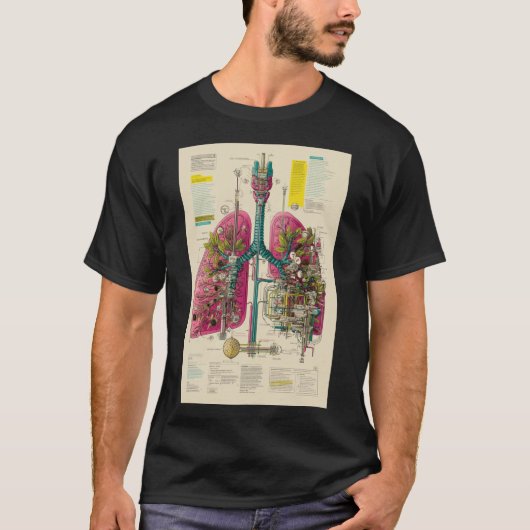 Mechanized Lungs Diagram — Bio-Industrial Anatomy T-shirt (Voorkant)