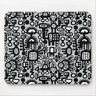 Mechanoïde wereld - zwart en wit met grijs c6cbcc muismat