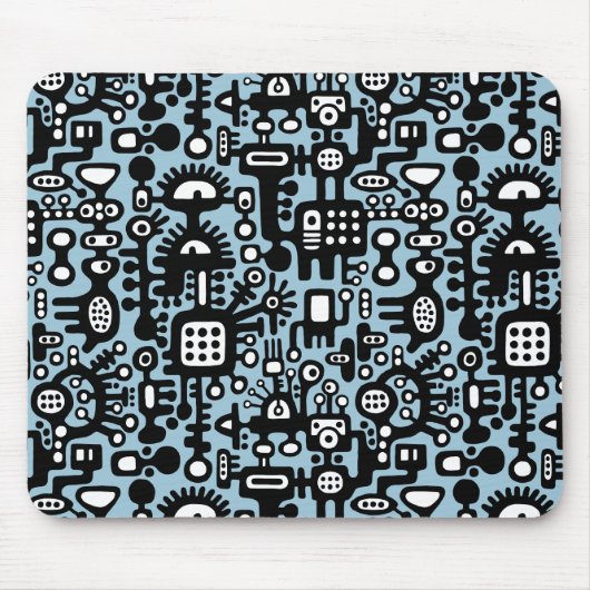 Mechanoïde wereld - zwart en wit met Lt Blue Muismat (Voorkant)