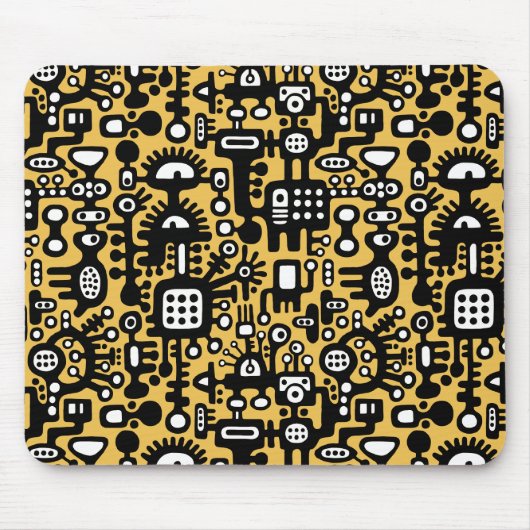 Mechanoïde wereld - zwart en wit met oranje muismat (Voorkant)