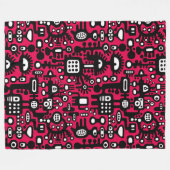 Mechanoïde wereld - Zwart-wit met Crimson Red Fleece Deken (Voorkant (Horizontaal))