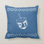 Med. BLUE & WHITE, DREIDEL & STARS-kussen Kussen<br><div class="desc">blauw en wit Dreidel kussen STAR VAN DAVID TRIM STAR VAN DAVID OP BACK door ontwerper Sandy Closs ~ SandyCloss~</div>