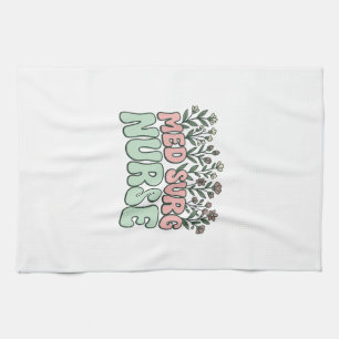 Med Chir Verpleegster Bloemig Vintage Vector Desig Theedoek