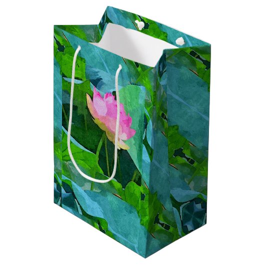 Med Gift Bag Roze Lotus Abstract Medium Cadeauzakje (Voorkant Gekanteld)