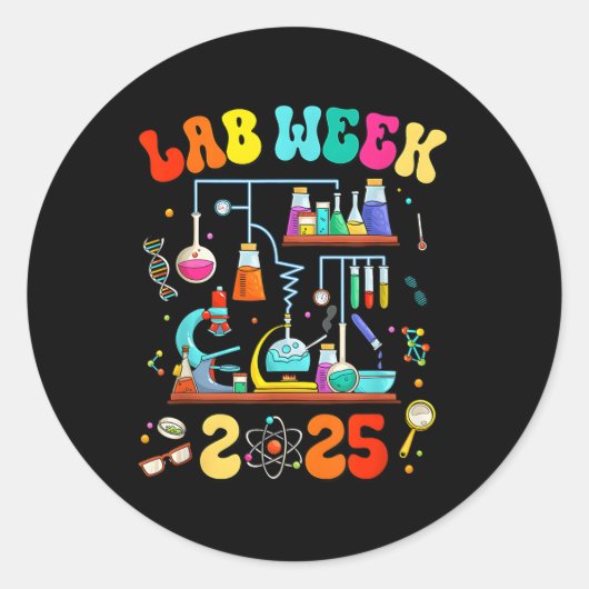 Med Lab Tech Lab Week 2025 Mystery Machine van Dia Ronde Sticker (Voorkant)