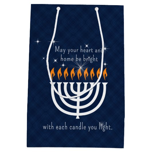 MED Modern Blue en White Hanukkah Custom Name Medium Cadeauzakje (Achterkant)