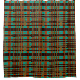 Med Retro Asymmetrisch Tartanpatroonkoper Blauwgro Douchegordijn