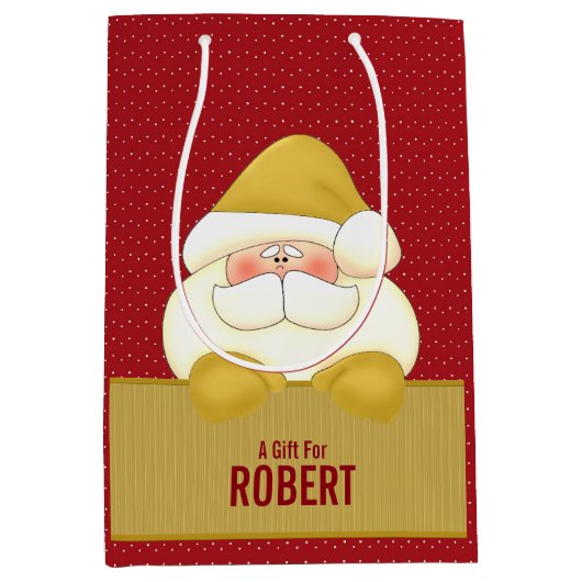 MED: Rood en Goud Kerstthema Medium Cadeauzakje (Voorkant)