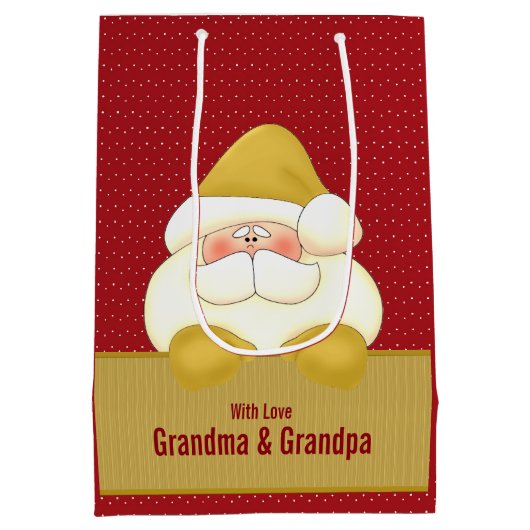 MED: Rood en Goud Kerstthema Medium Cadeauzakje (Achterkant)