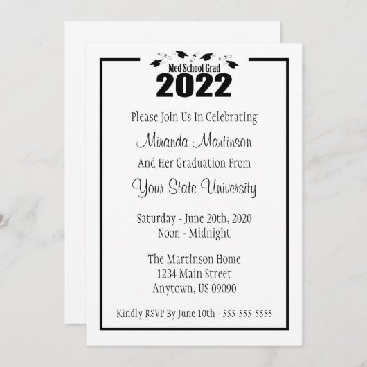 Med School Afstudeerder 2022 Afstuderen Invite (zw Kaart (Voorkant / Achterkant)