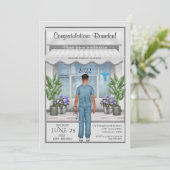 Med School Afstudeerder Mannelijke Afstuderen Uitn Kaart (Staand voorkant)