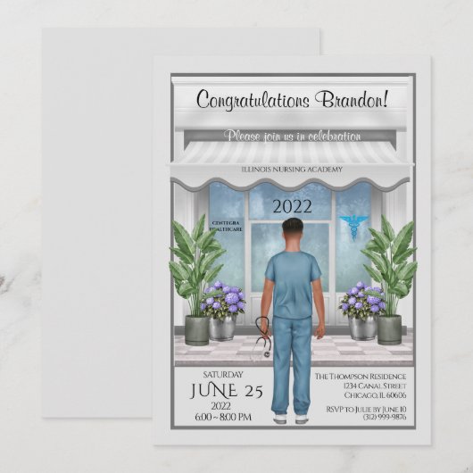 Med School Afstudeerder Mannelijke Afstuderen Uitn Kaart (Voorkant / Achterkant)