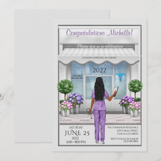 Med School Afstuderen Hispanic African Invite Kaart (Voorkant / Achterkant)