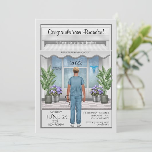 Med School Male Afstuderen Uitnodiging (Staand voorkant)