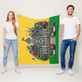 Med Size School Huis gebreide AFBEELDINGEN Fleece Deken
