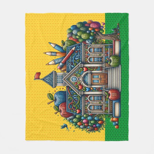Med Size School Huis gebreide AFBEELDINGEN Fleece Deken (Voorkant)