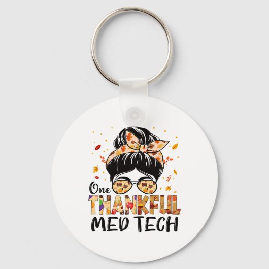 Med Tech One dankbaar Messy Bun Thanksgiving Herfs Sleutelhanger (Voorkant)